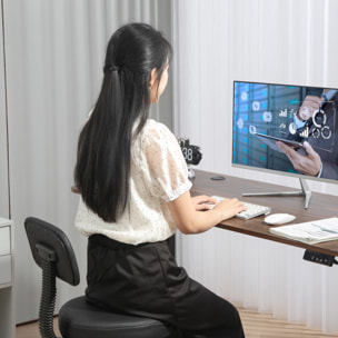 Taburete Giratorio, Taburete con Ruedas y Respaldo, Reposapiés, Altura Ajustable, Tapizado en Cuero Sintético, para Oficina, Dormitorio, Negro