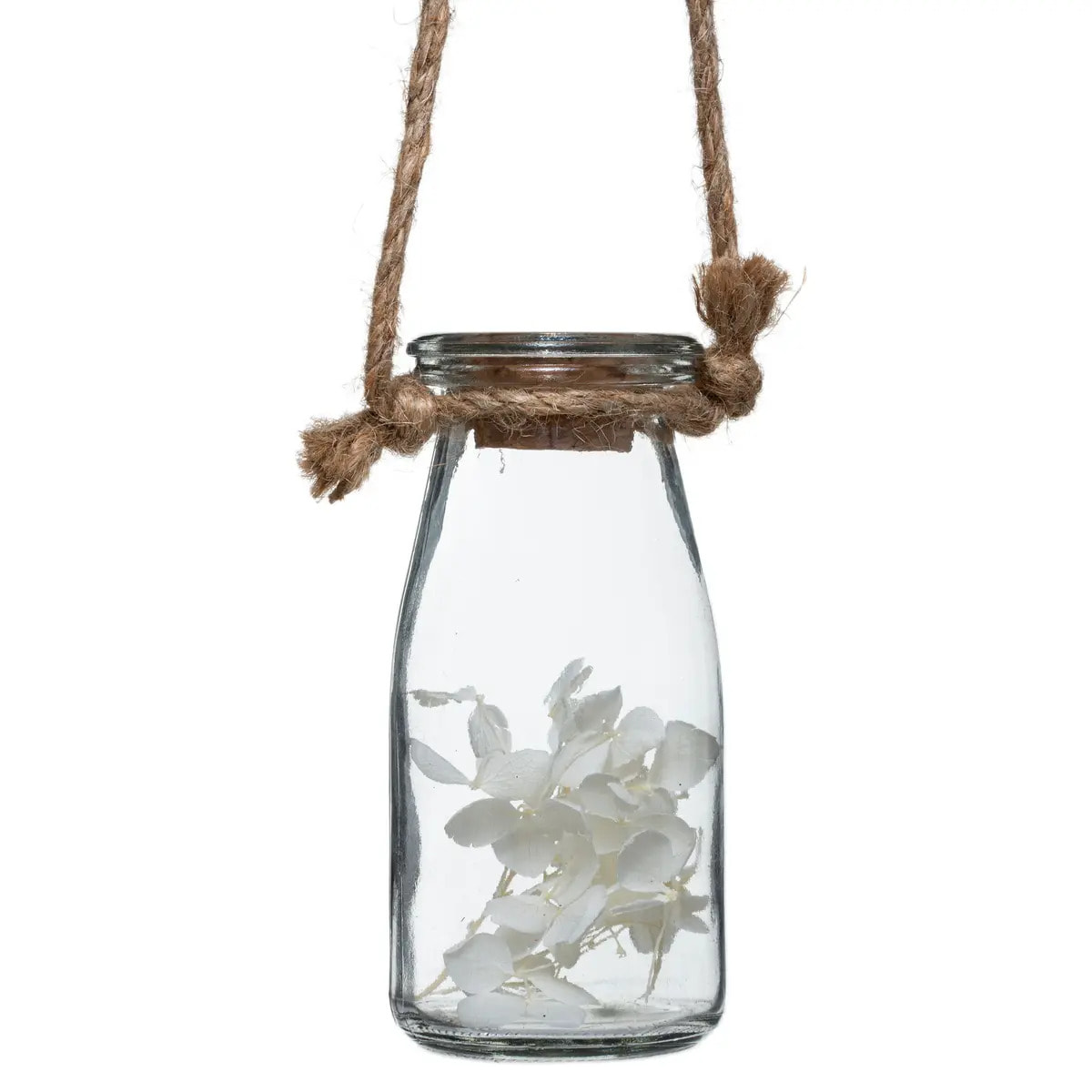 Suspension de 4 fleurs sechées pot verre H45cm