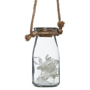 Suspension de 4 fleurs sechées pot verre H45cm