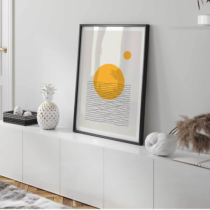 Affiche encadrée soleil abstrait minimaliste Affiche + cadre en métal - Noir