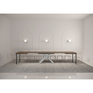 Mesa extensible 90x160/420 cm Karida nogal patas blanca