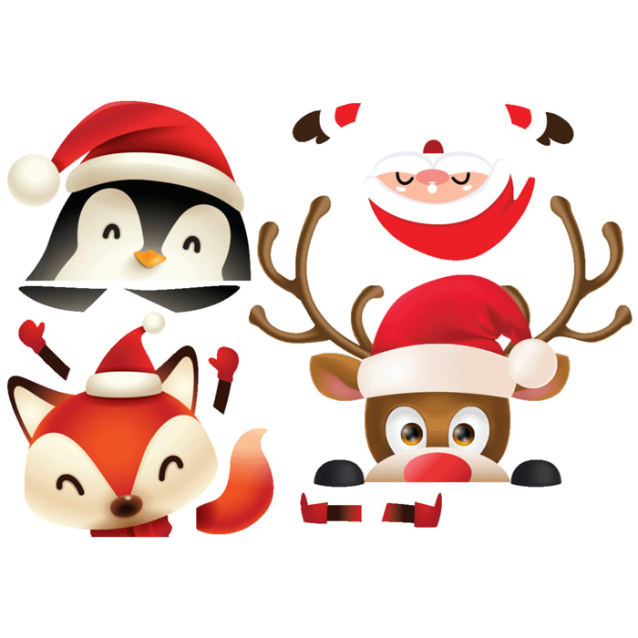 4 Stickers interrupteur animaux de noël et père noël - Autocollants stickers adhésifs noël - décoration fêtes