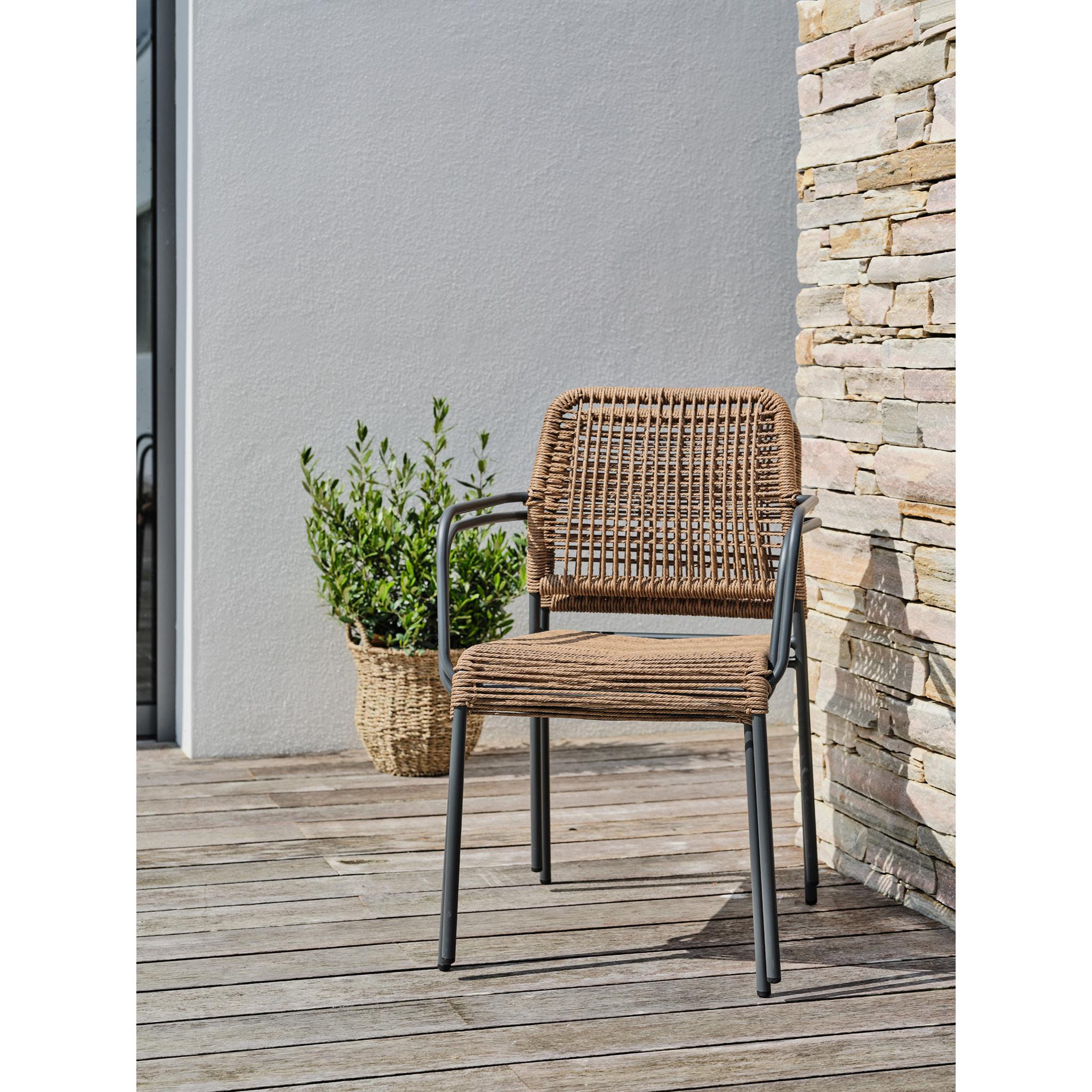 MARCEAU - Lot de 2 fauteuils de jardin en corde et acier gris anthracite