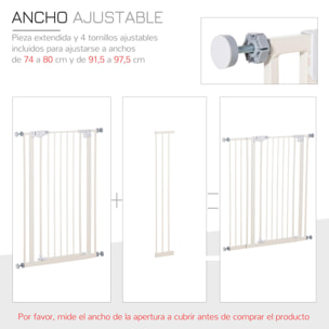 Barrera de Seguridad para Puertas y Escaleras Barrera para Perros Mascotas con Cierre Automático Extensión 17,5 cm Montaje sin Agujeros Metal 74-80/91,5-97,5x104,1 cm Blanco