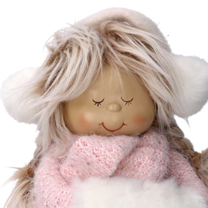 Pupazzo bambina in tessuto rosa e bianco cm16x16h31