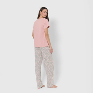Pijama largo de algodón con escote pico alemania rosa