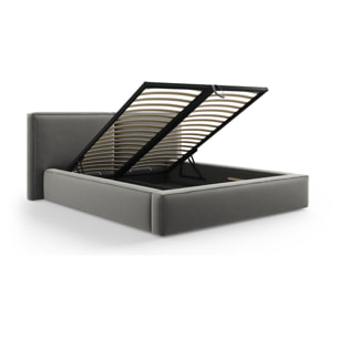 Lit coffre avec tête de lit double "Arendal" 200x200cm en velours gris clair