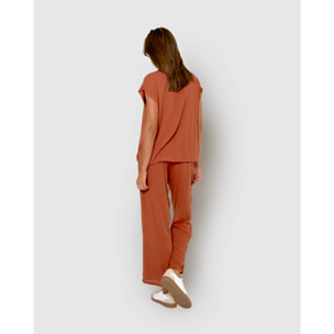 Camisa mujer bambula detalles plisados teja