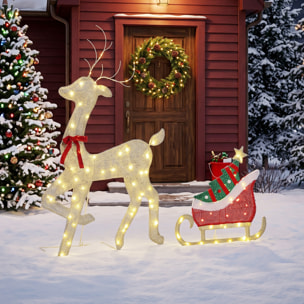 Renne et traîneau lumineux de Noël 95 LEDs blanc chaud 8 modes