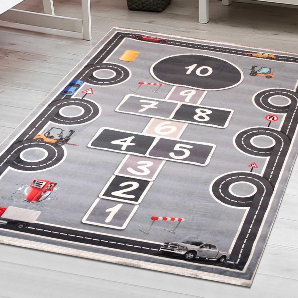 Tapis enfant 80x150 MAREL Gris, très doux et facile d'entretien