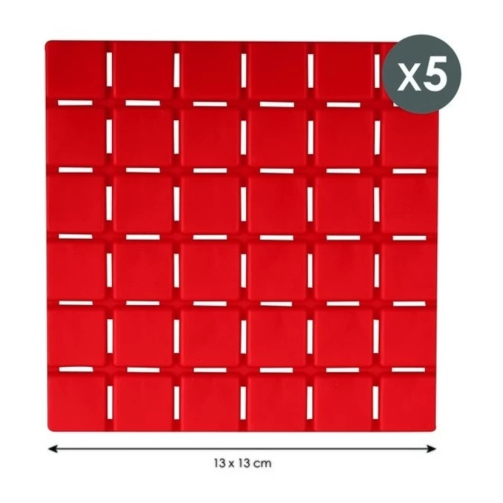 Lot de 5 Tapis antidérapants de douche ou baignoire Caoutchouc QUADRO 13x13cm Rouge MSV