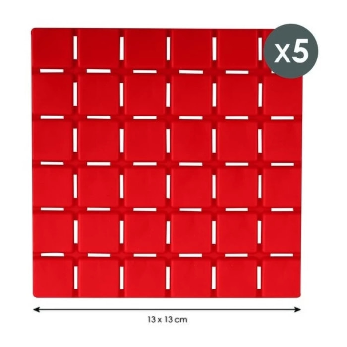Lot de 5 Tapis antidérapants de douche ou baignoire Caoutchouc QUADRO 13x13cm Rouge MSV