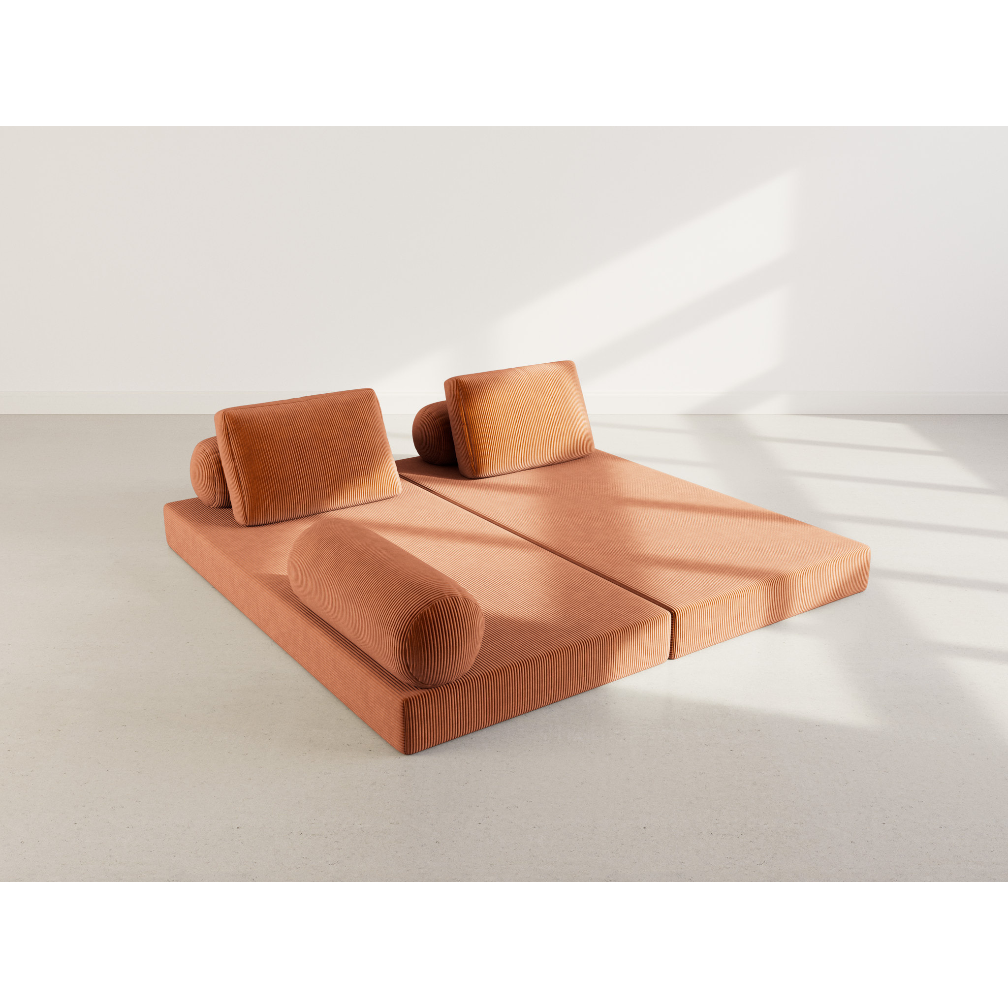 Lonny - Canapé 3 places convertible en velours côtelé - Terracotta