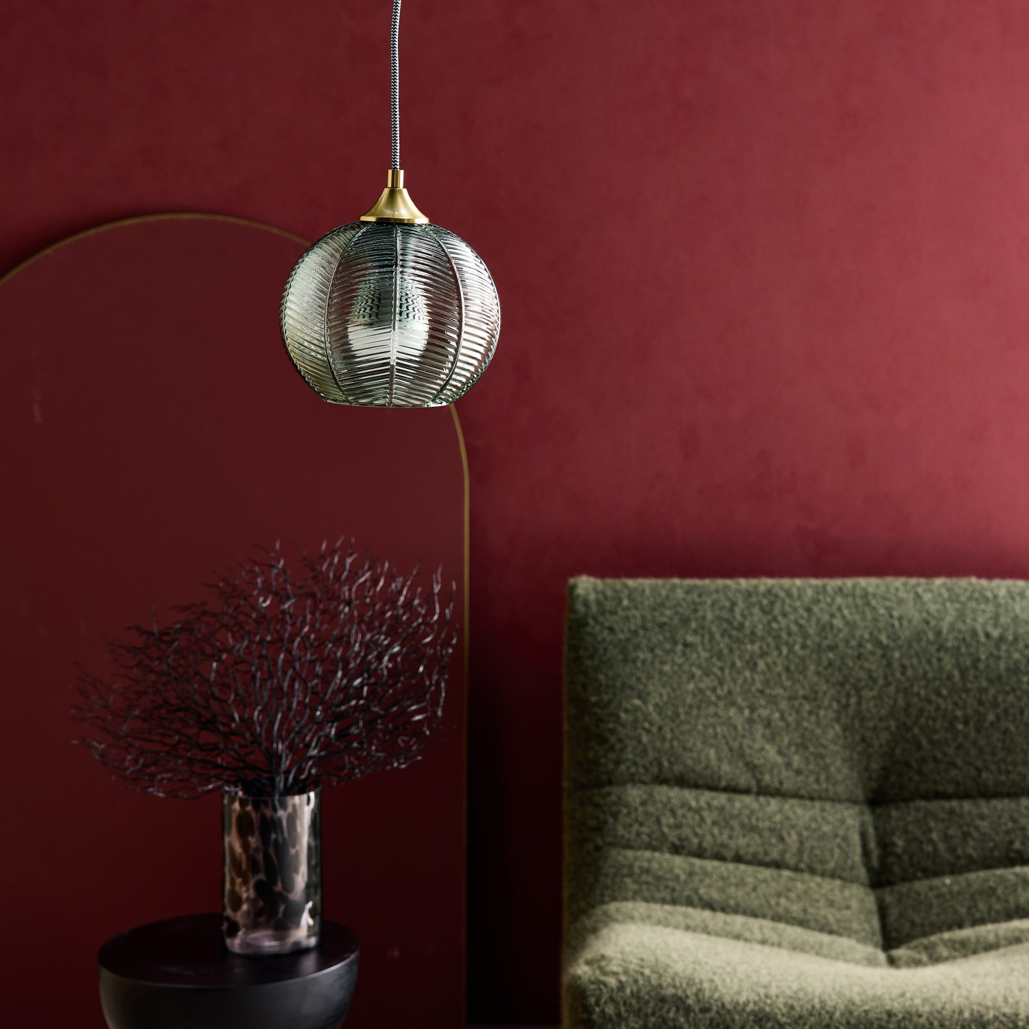 Suspension luminaire métal et verre effet cristal Romane vert Ø 20cm