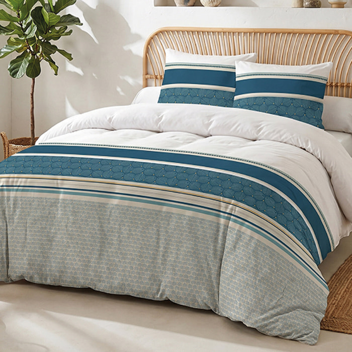 Parure housse de couette 240x220 cm imprimée graphique + 2 taies 100% Coton - URIANCE