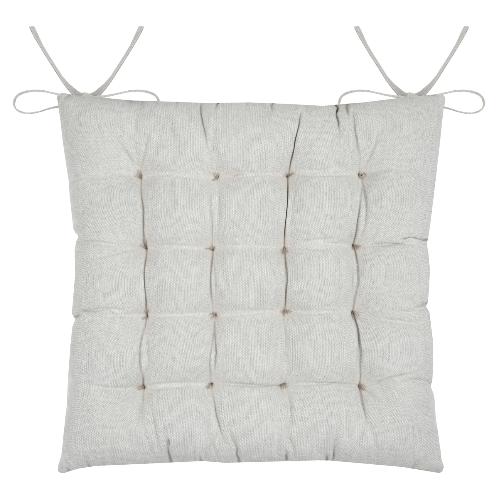 Galette de chaise polycoton matelassée 16 points avec liens - Blanc