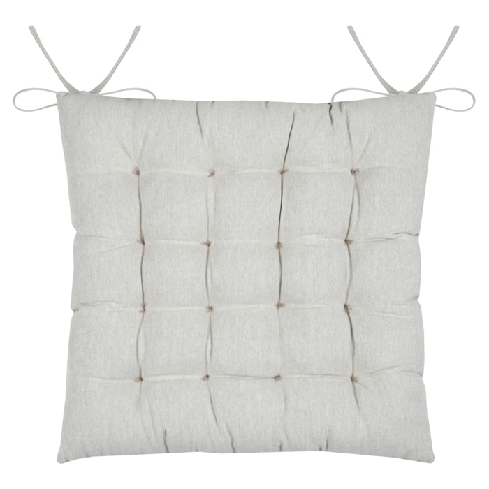 Galette de chaise polycoton matelassée 16 points avec liens - Blanc