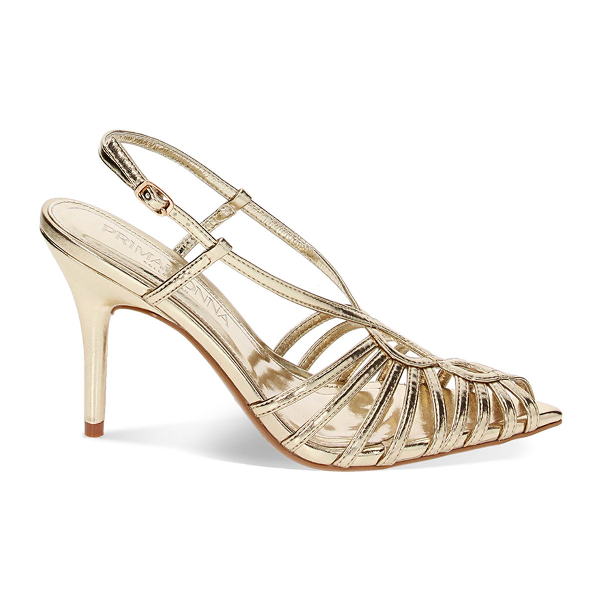 Sandalias con tacón doradas de laminado