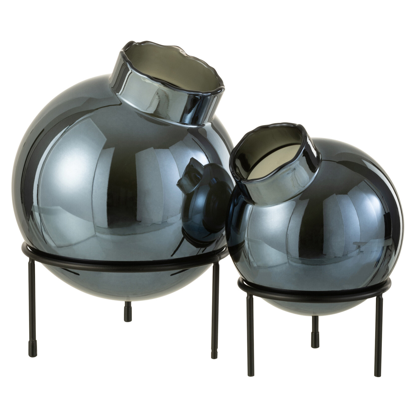 J-Line vase Boule - verre/métal - bleu/noir - large - 27 cm de hauteur