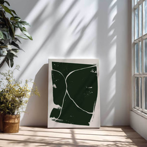 Tableau abstrait vert foncé lignes organiques Toile imprimée