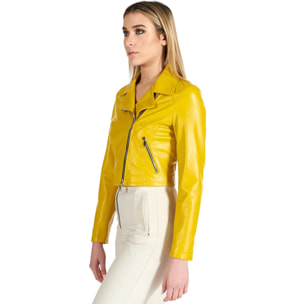 Giacca corta in pelle giallo stile chiodo