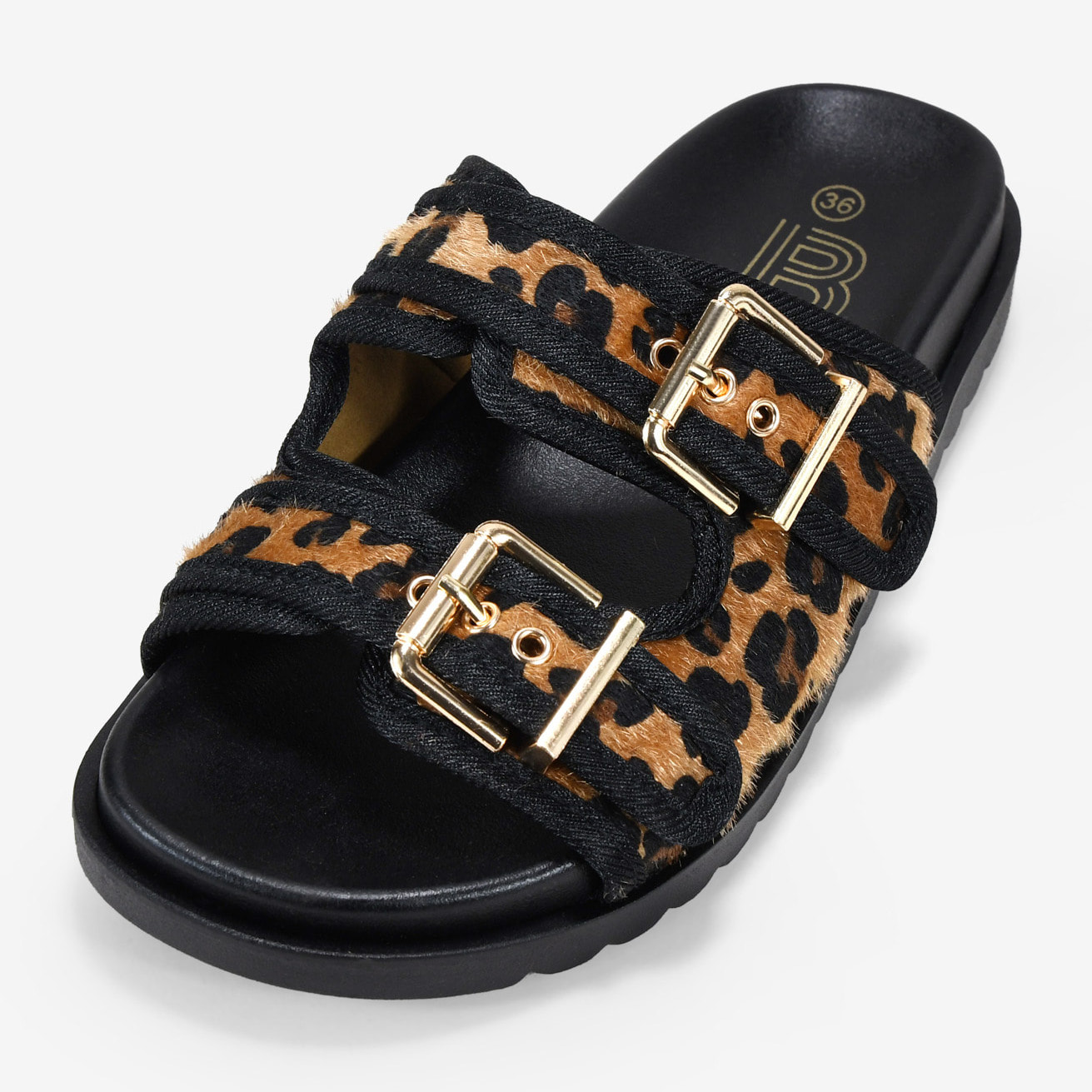 Sandalias planas de leopardo con hebillas