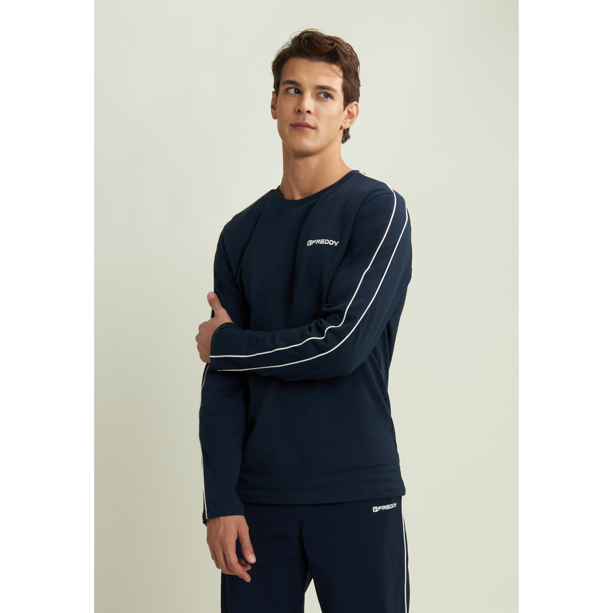 T-shirt manica lunga in jersey con cuciture a contrasto