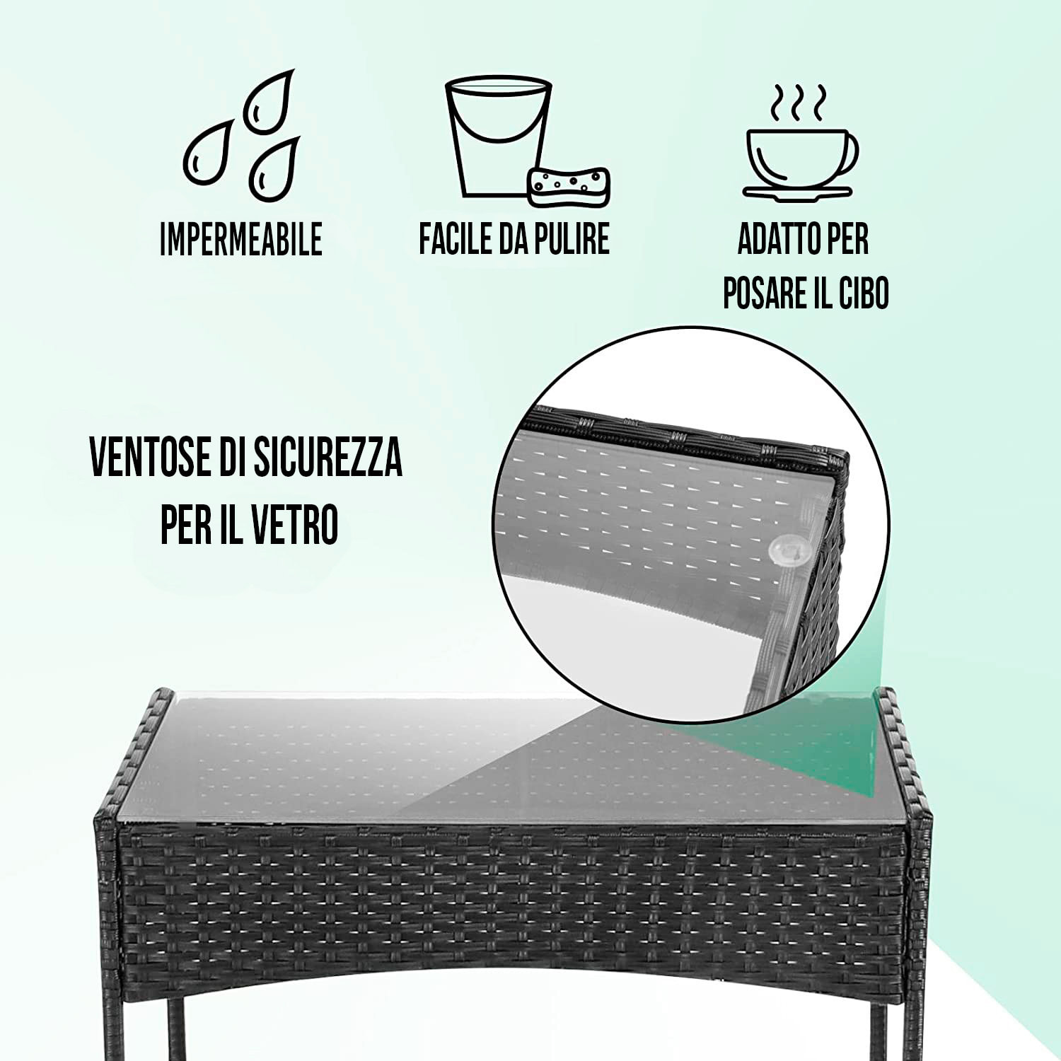 Set Di Mobili da Giardino Salotto Salottino in Rattan 4 Posti con Tavolino Ripiano In Vetro 2 Poltrone Divano 2 Posti Giardino Esterno Cuscini Grigio