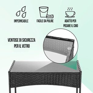 Set Di Mobili da Giardino Salotto Salottino in Rattan 4 Posti con Tavolino Ripiano In Vetro 2 Poltrone Divano 2 Posti Giardino Esterno Cuscini Grigio
