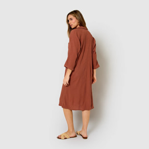 Vestido midi algodón lino rosette