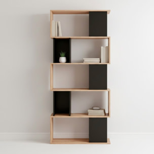 Libreria Moderna a Giorno Con Design Geometrico Asimmetrico Libreria Salvaspazio Ideale Per Soggiorno Studio E Ufficio 80x29.5x173.5 cm Rovere e Nero