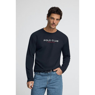 Camiseta azul marino de manga larga con logo Established 2012 Polo Club