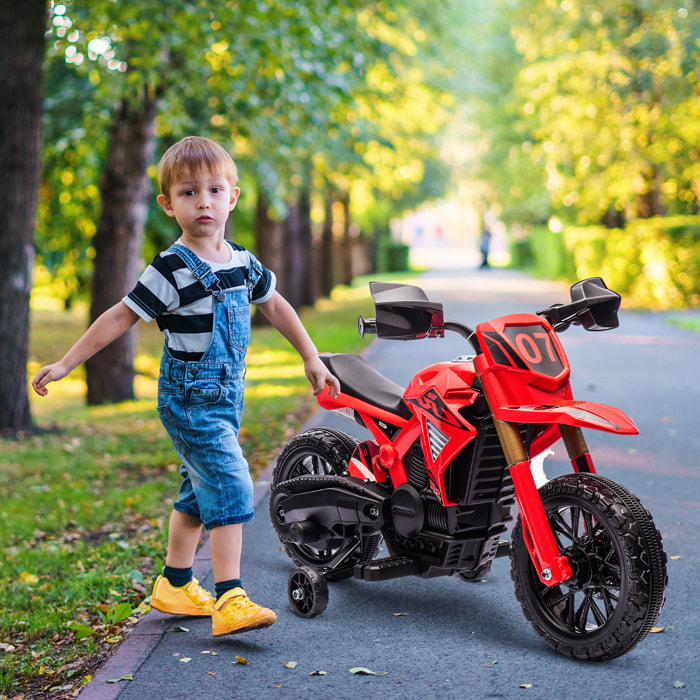 Moto Eléctrica para Niños de +3 Años Moto de Batería 12V para Niños con Ruedas de Entrenamiento Acelerador en Puño y Bocina Carga 30 kg Rojo