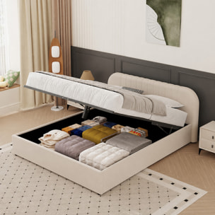 Lit avec coffre de rangement 160x200cm en velours beige MASON
