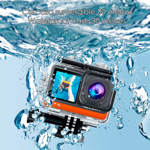 Cámara Deportiva M80 TR 4k 60fps con 29 mpx, doble pantalla de 2" y 1.3", estabilizador de imagen, multitud de accesorios, 6 filtros y WIFI.