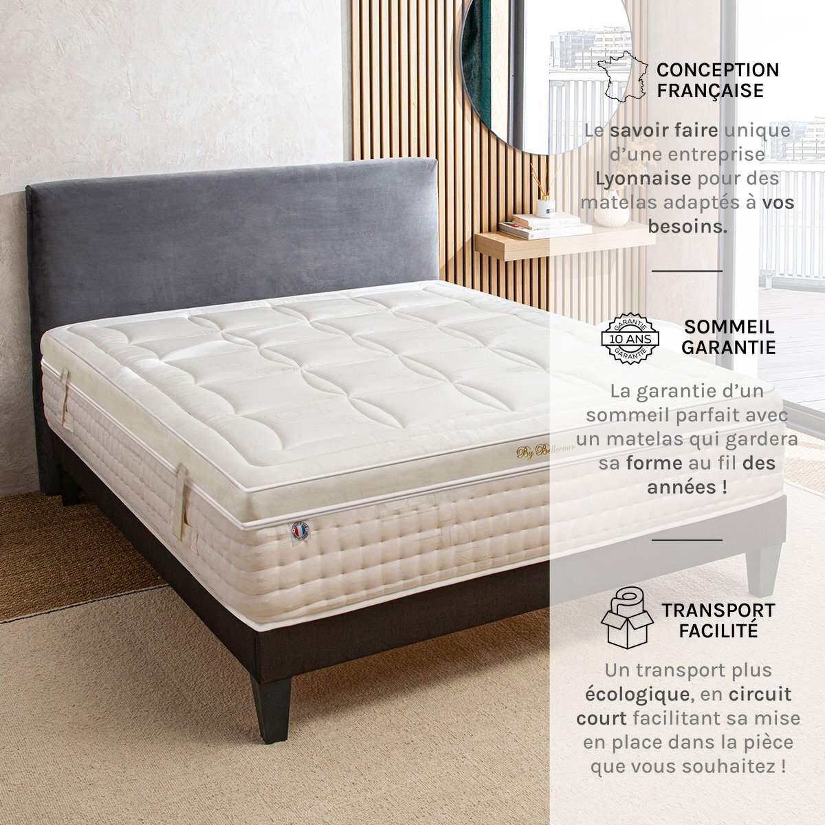 Matelas Empereur, Soutien Ferme, 33 cm, Gel & Mémoire de Forme, Fabrication Française, Déhoussable