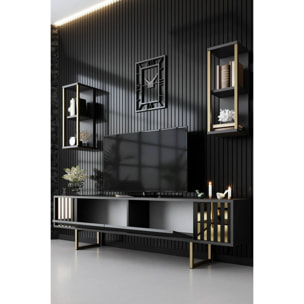 Mobile porta TV Dliveran, Credenza da soggiorno, Armadio basso per TV, Base parete attrezzata, 180x30h48 cm, Antracite e Nero