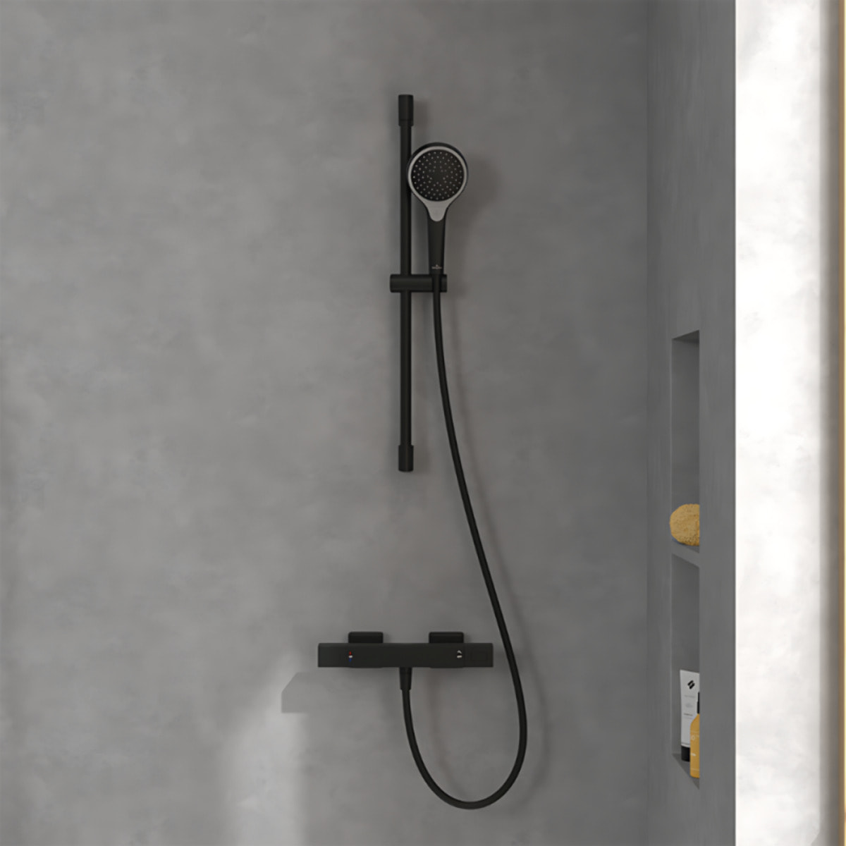 Mitigeur douche thermostatique VILLEROY ET BOCH Universal rectangle + Ensemble de douche Verve Showers 3 jets