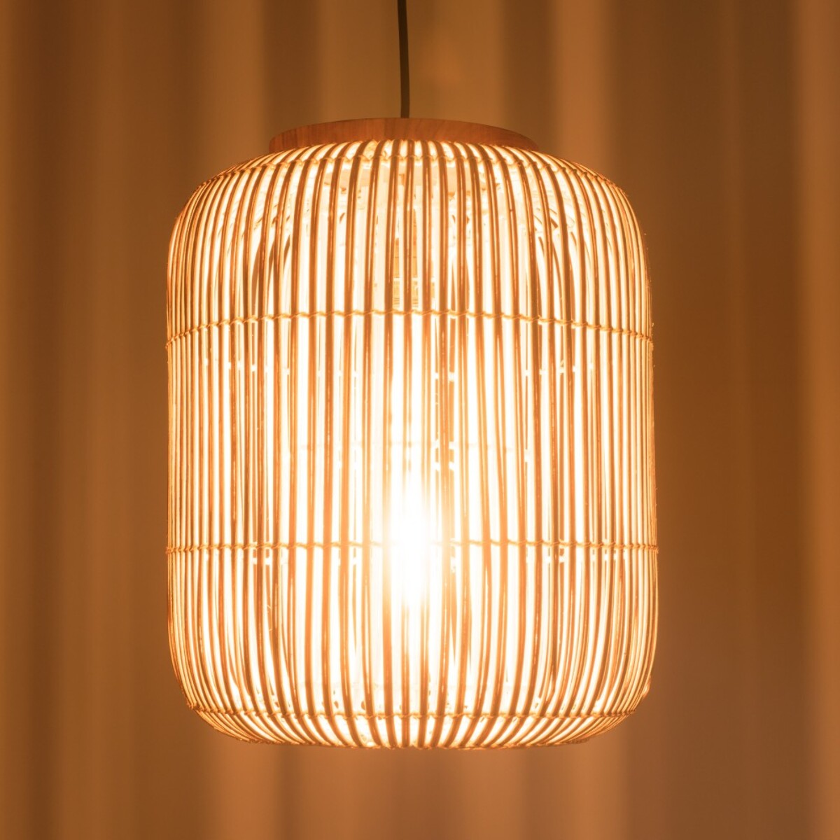 SIXTINE - Suspension 'allongée' 35x35cm rotin couleur naturelle et teck