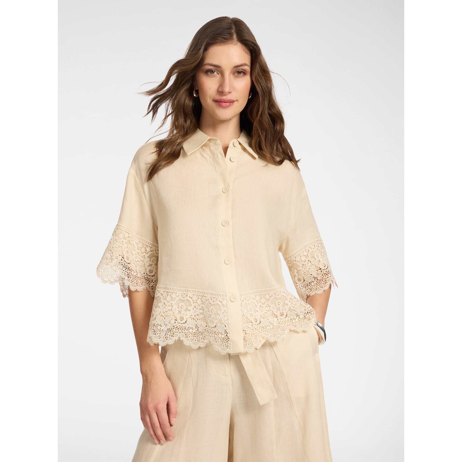 Elena Mirò - Camisa de lino con encaje - Beige