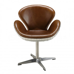 GASTON - Fauteuil marron NEVADA vintage cuir pied aluminium