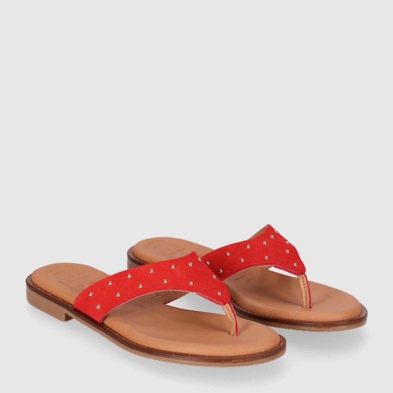 Sandalias de Serraje - Rojo - Tacón: Bajo