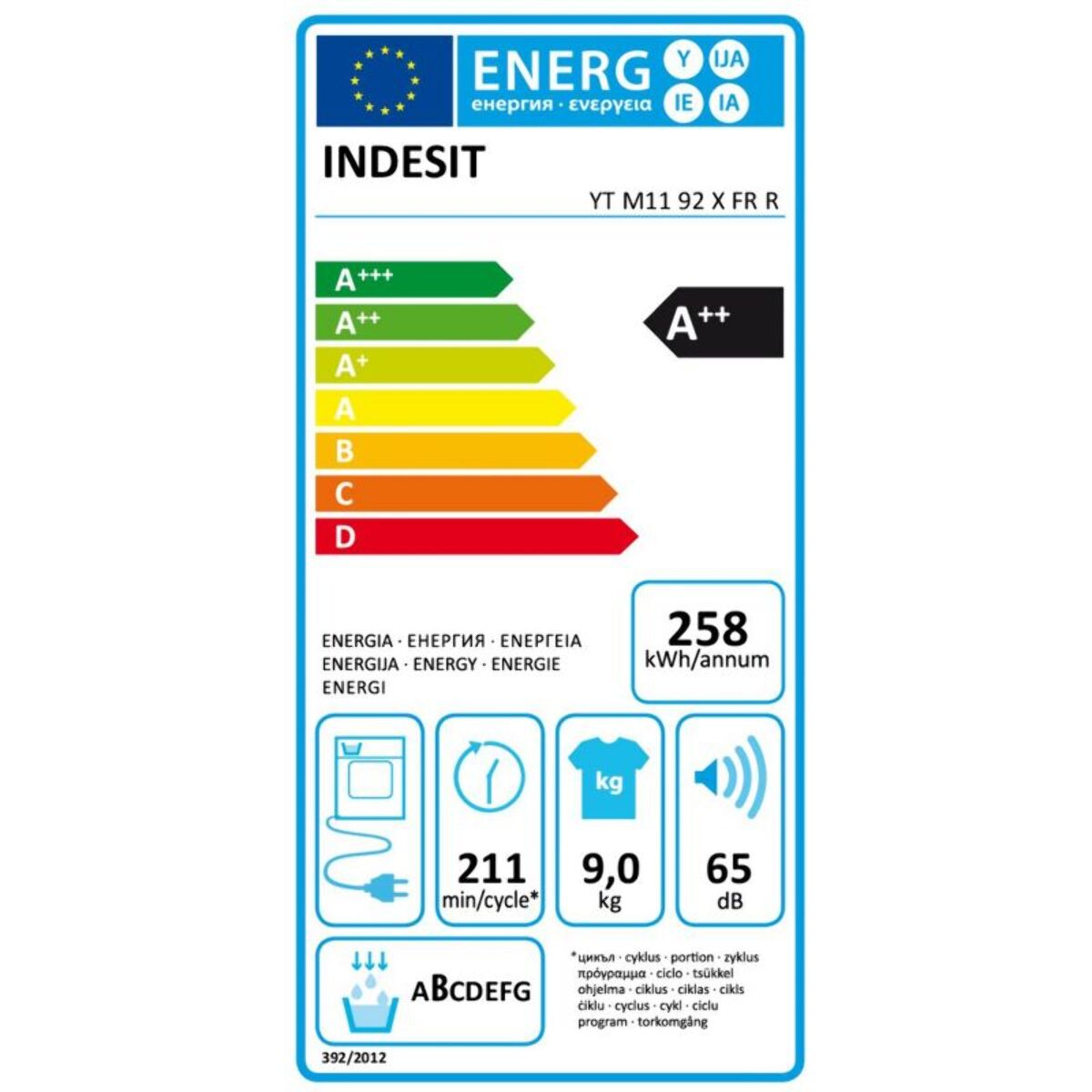 Sèche linge pompe à chaleur INDESIT YTM1192XFRR