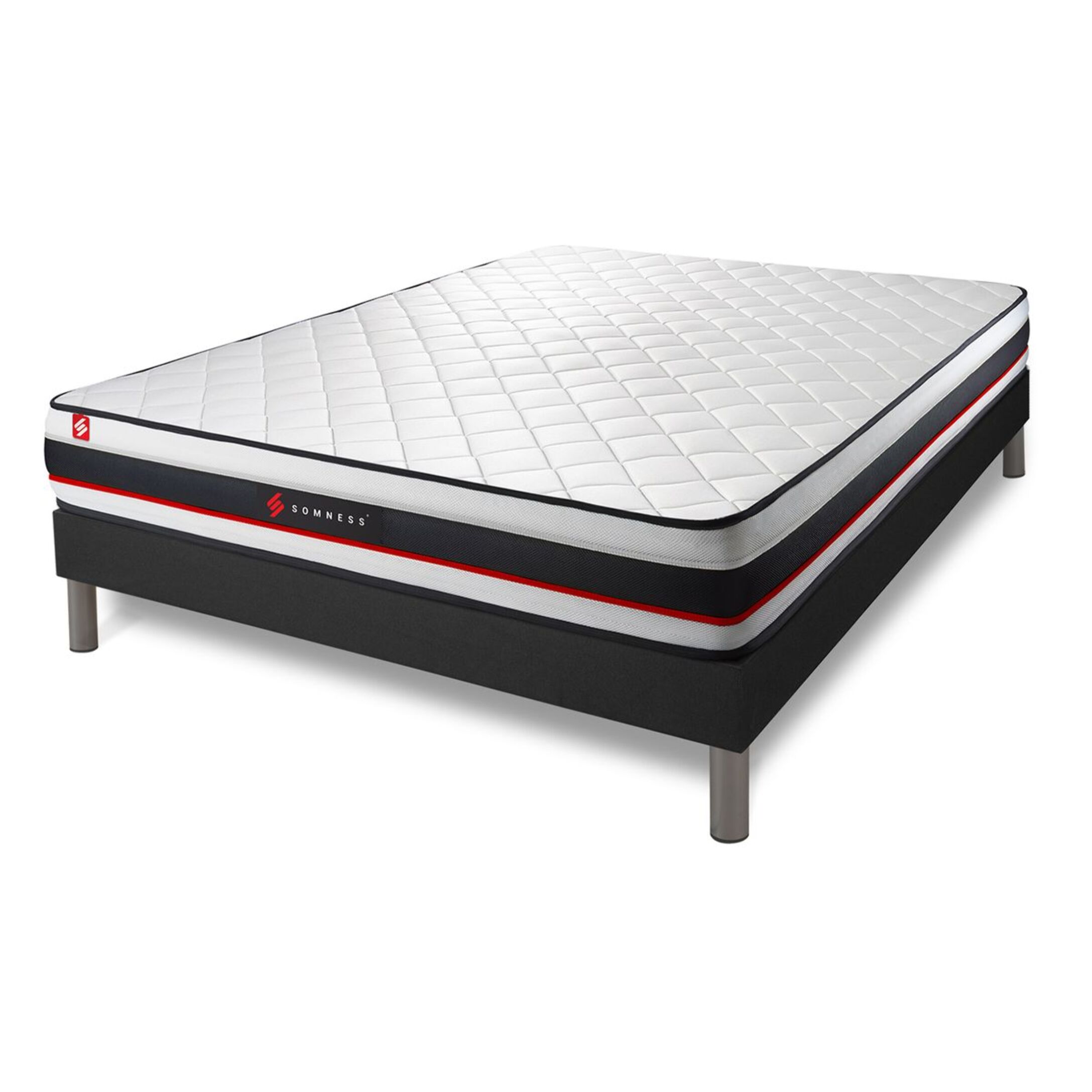 Ensemble - Matelas Mousse haute densitée avec micro-cellules d'air 19cm d'épaisseur - 1 zone de confort - Confort très ferme - Sommier tapissier monobloc - 2 places