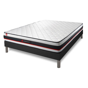 Ensemble - Matelas Mousse haute densitée avec micro-cellules d'air 19cm d'épaisseur - 1 zone de confort - Confort très ferme - Sommier tapissier monobloc - 2 places