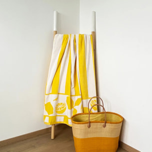 Serviette de plage XL éponge velours Jacquard Jaune 140x180 400g/m² - Limona