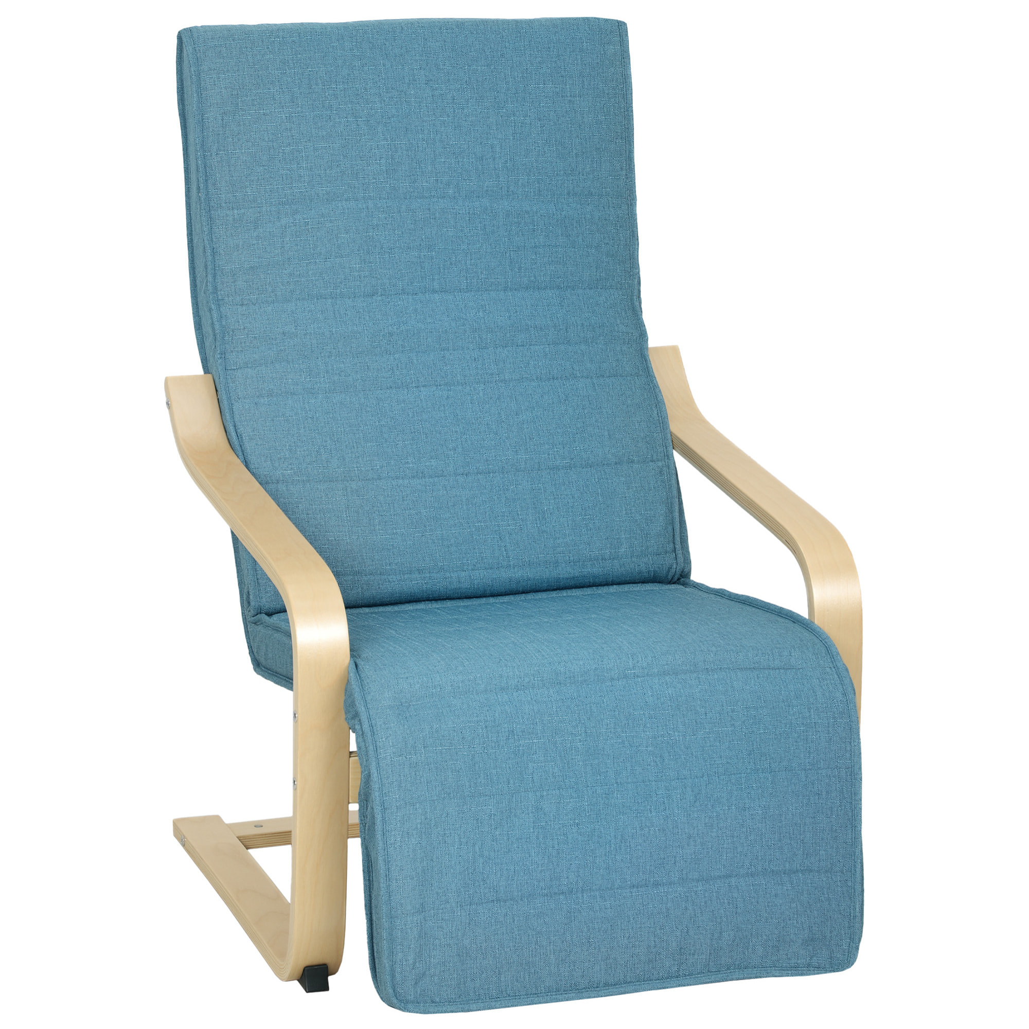 Sillón de Salón con Reposapiés Ajustable, Butaca de Salón Tapizada en Lino Sintético con Marco de Madera, Sillón de Relax para Dormitorio, Oficina, Estudio, 66,5x94x100 cm, Azul