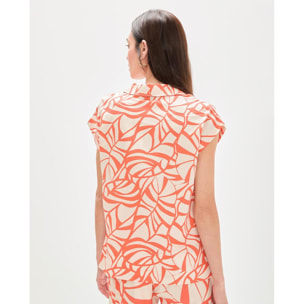 Blusa a collo alto con stampa a foglie
