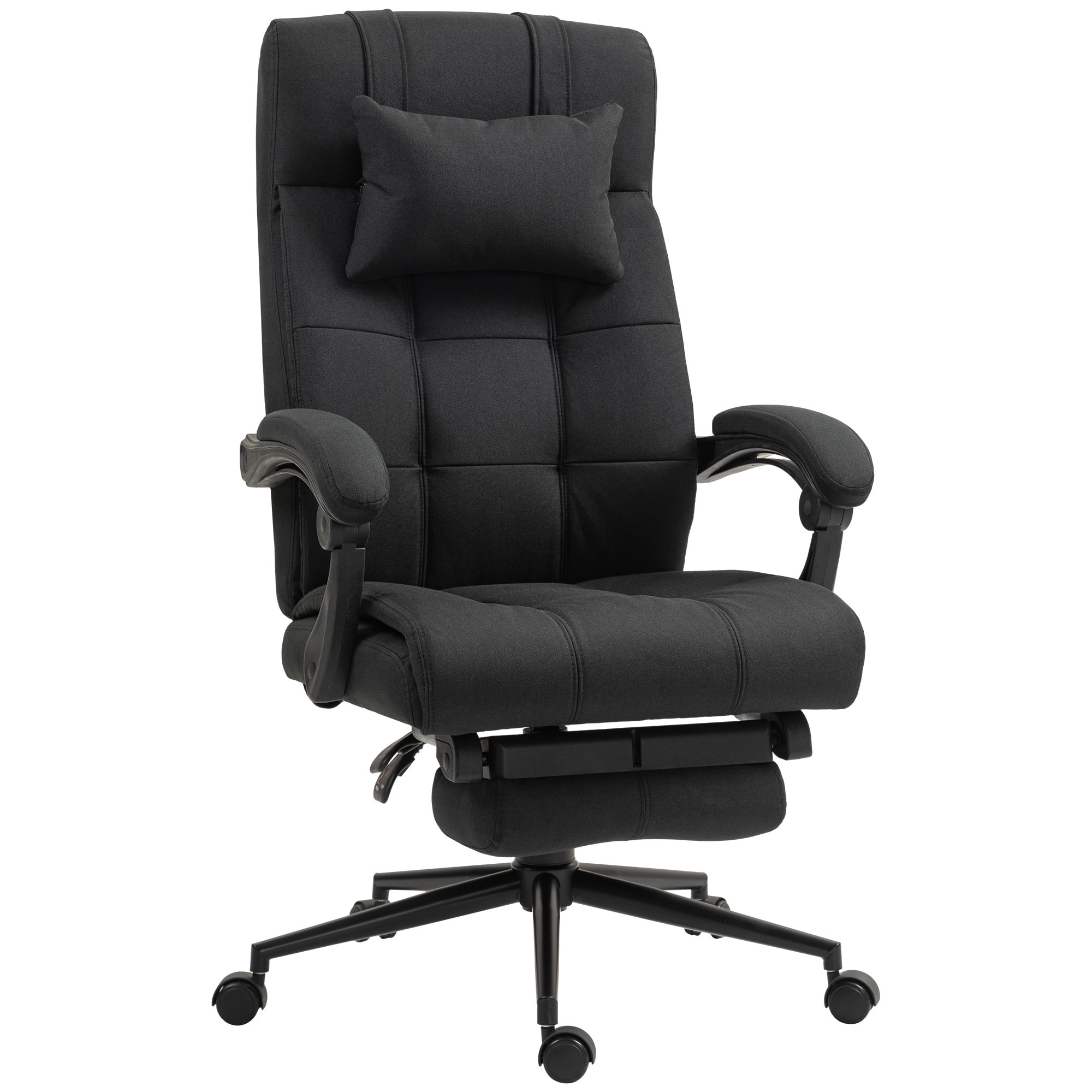 Silla de Oficina Reclinable Silla de Escritorio Giratoria Tapizado en Lino Sintético Altura Ajustable Reposapiés Reposacabezas y Reposabrazos Carga 150 kg para Estudio 66x76x112-120 cm Negro