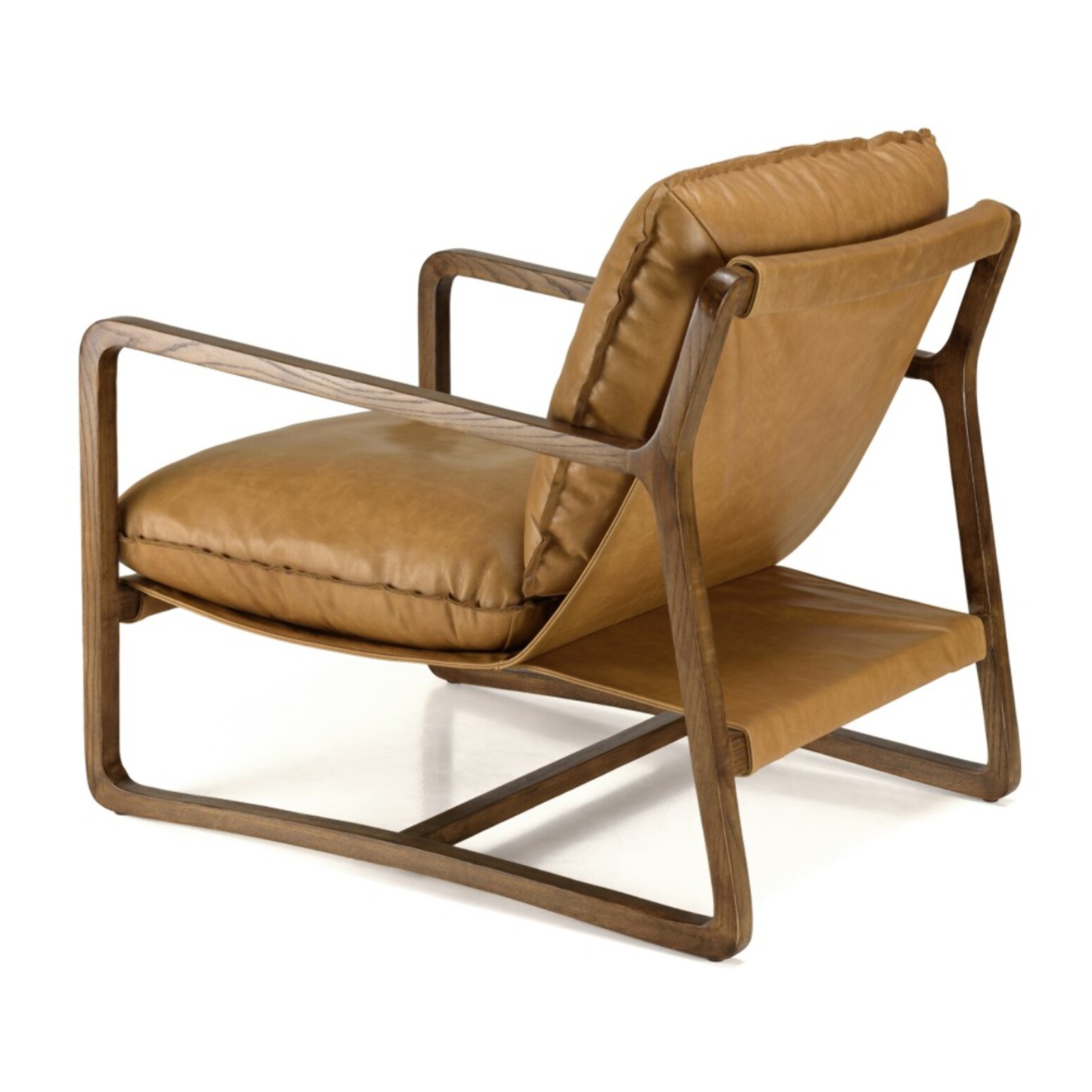 GASTON - Fauteuil incliné vintage cuir marron cognac, structure en bois